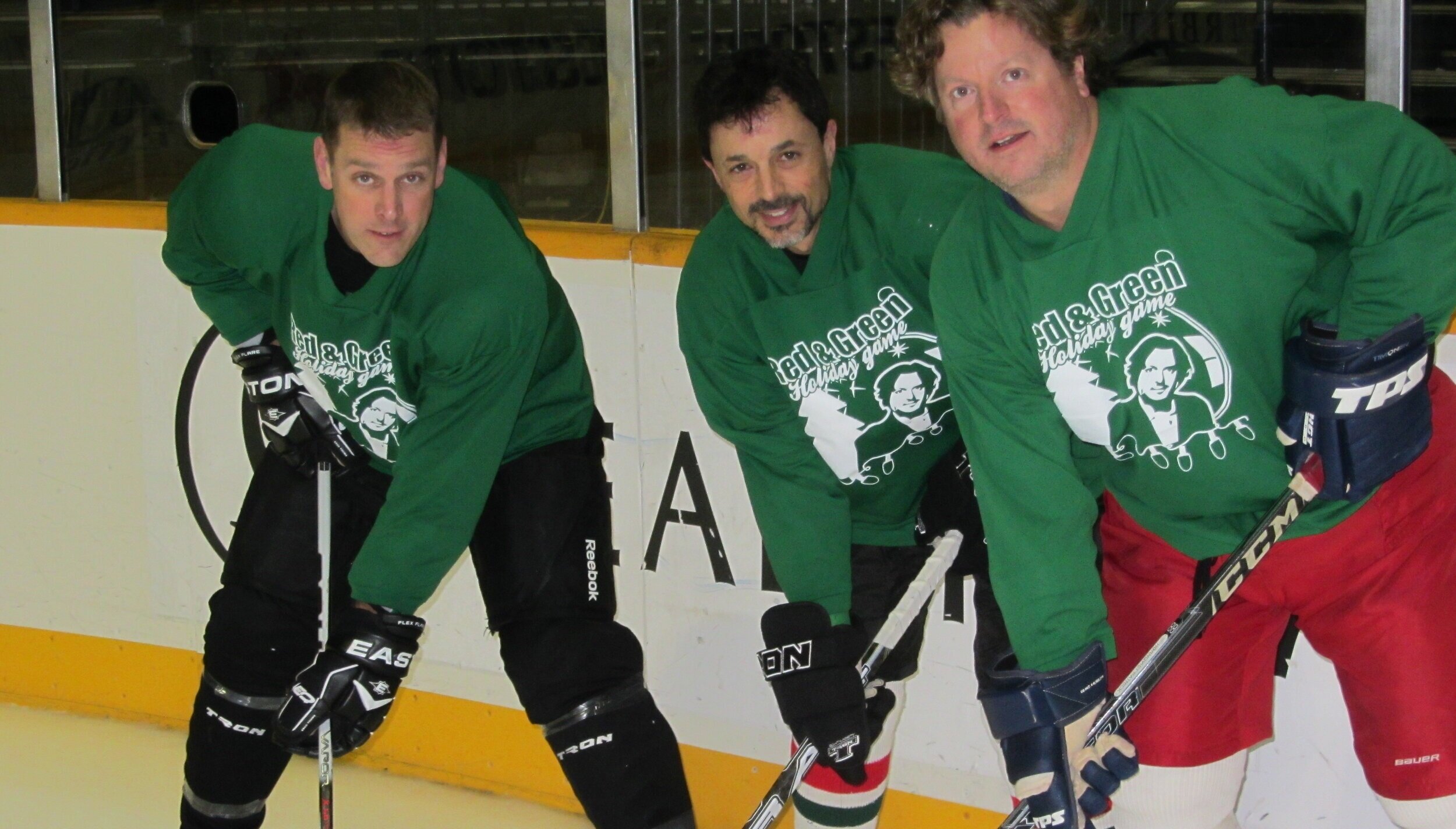 my last red-green game as a player. yes, that's johnny red pants' picture on our sweaters.