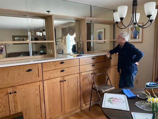 Inspecting near final fit. Note the hole in panels either side of center where outlets will go.