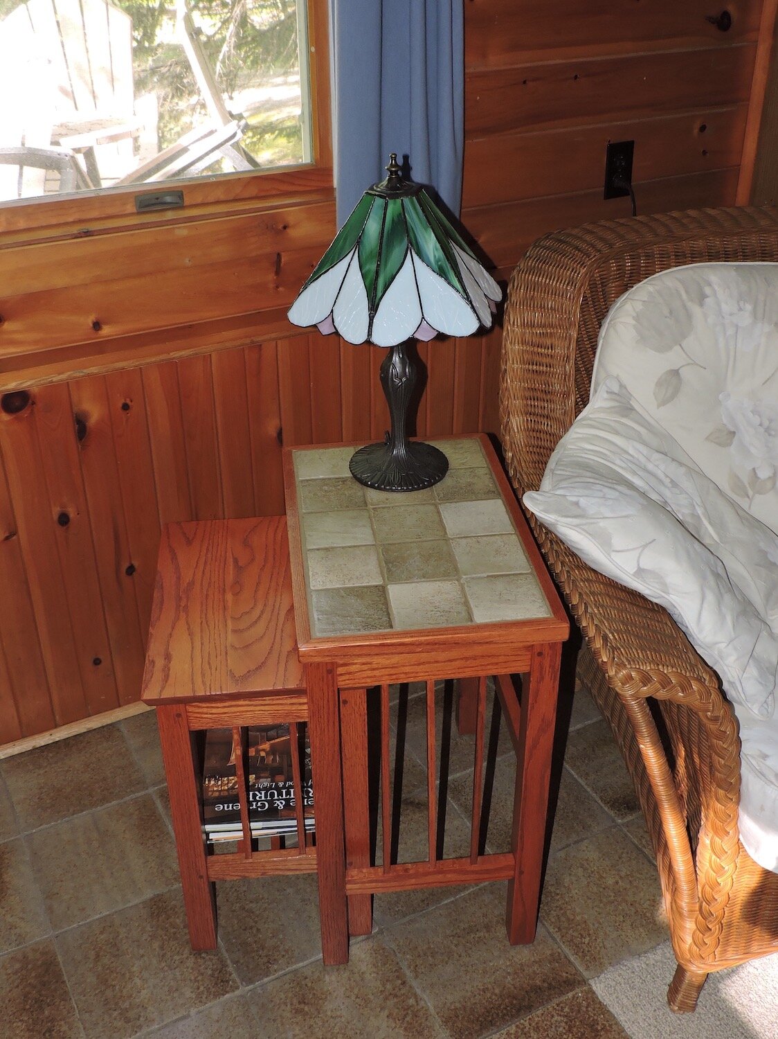 Stacking tables (one of two) with larger lily lamp