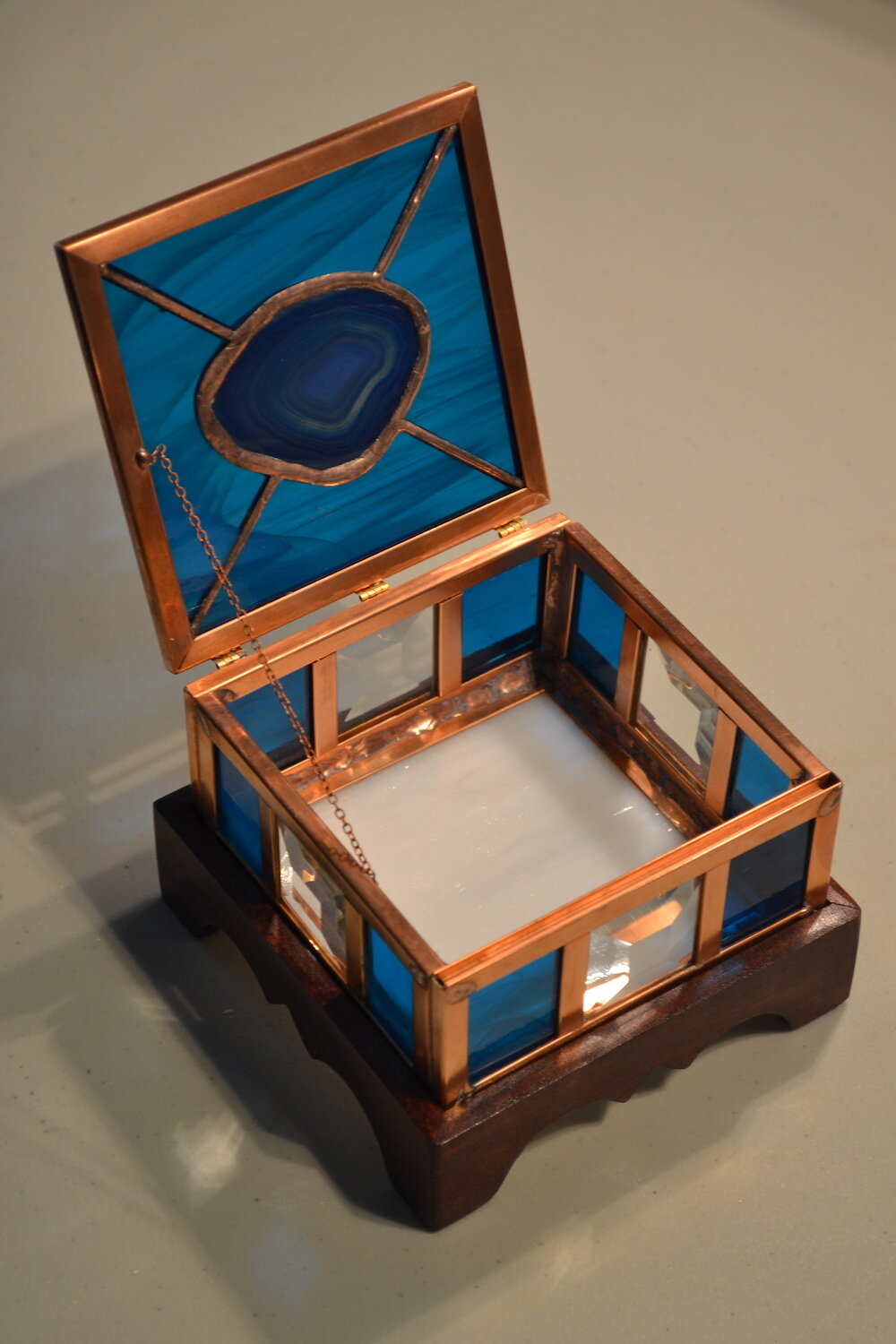 Erin's jewelry box with agate, open