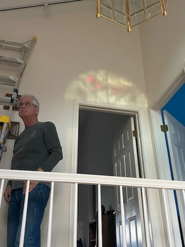 A nice bonus is the opportunity to watch the projection of the window move up the wall as the sun sets. Here it is in the late afternoon over the entry to the guest bedroom.