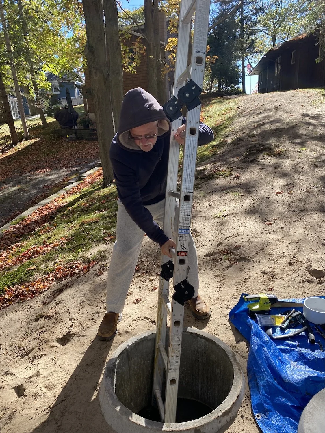 Luckily I had a narrow ladder that would let both the ladder and me fit through the access lid of the cistern.