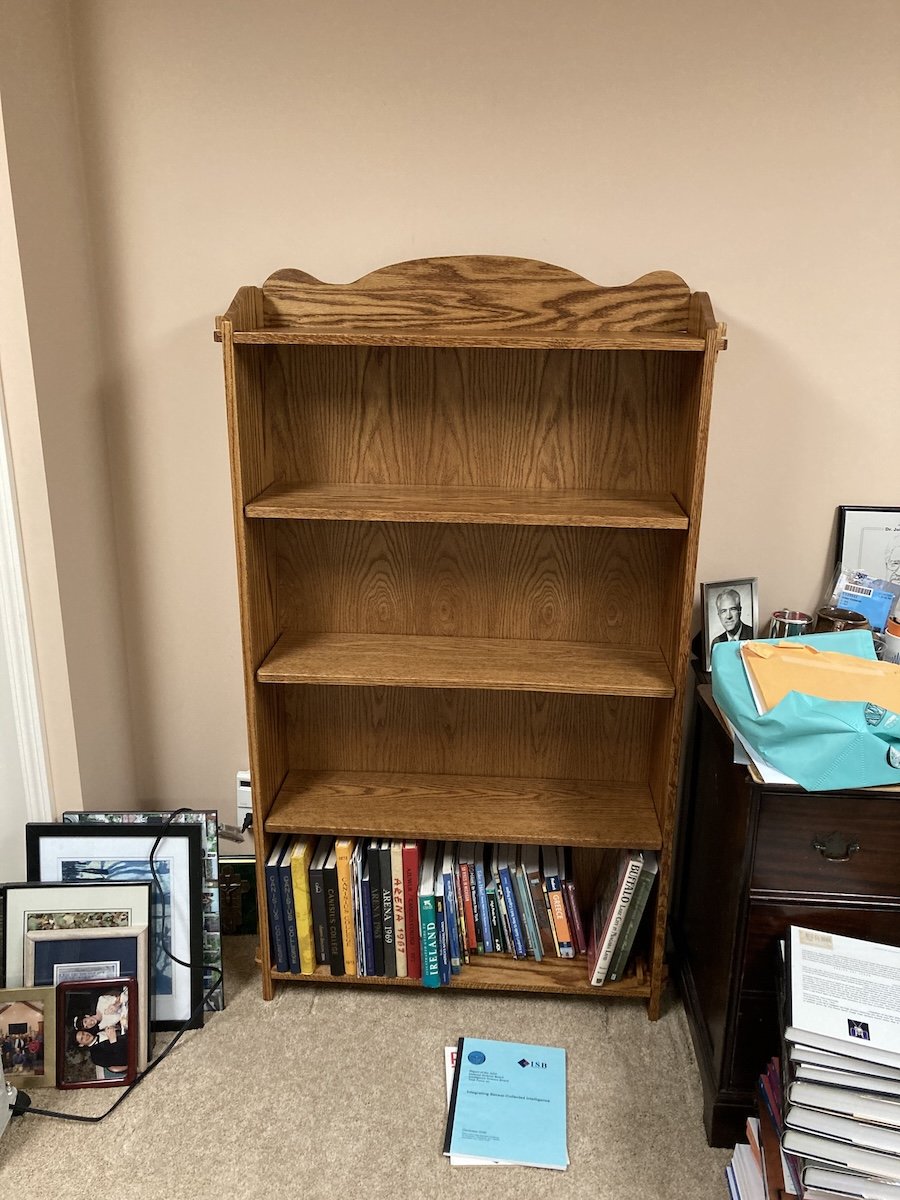 Five shelf bookcase built for Sugarberry with through tenons with wedges. We needed more book shelves having left many built-ins behind at the condo. I got it in my head to try these tenons that I'd only used once before on.