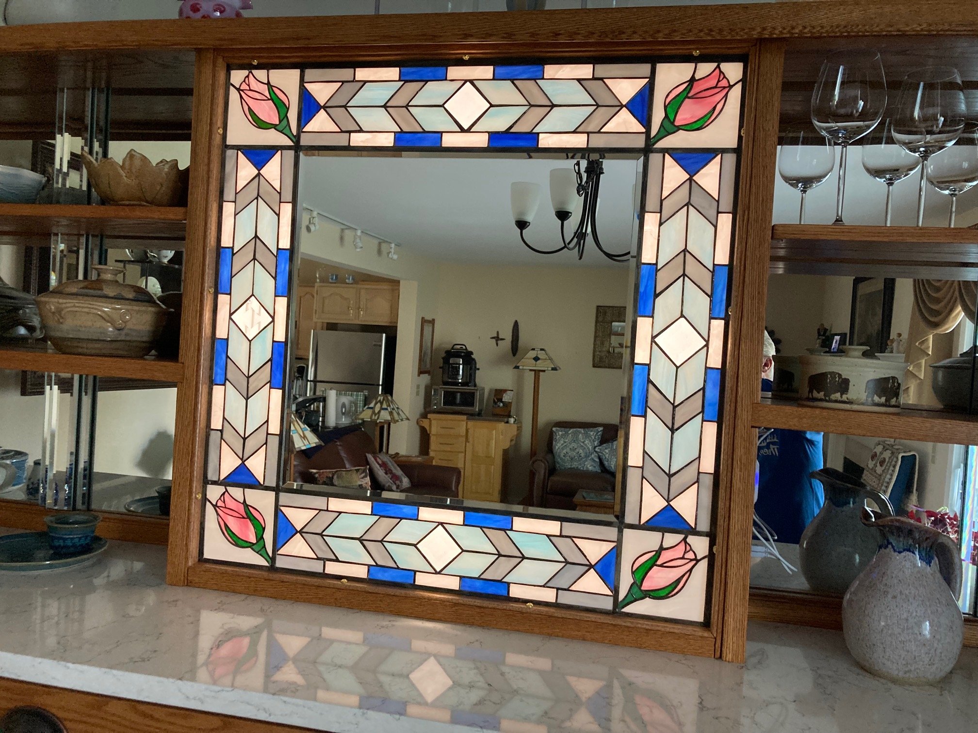 Final backlit panel incorporated into dining room buffet. See more of that story and better pics of the whole project in the townhouse section under dining room.