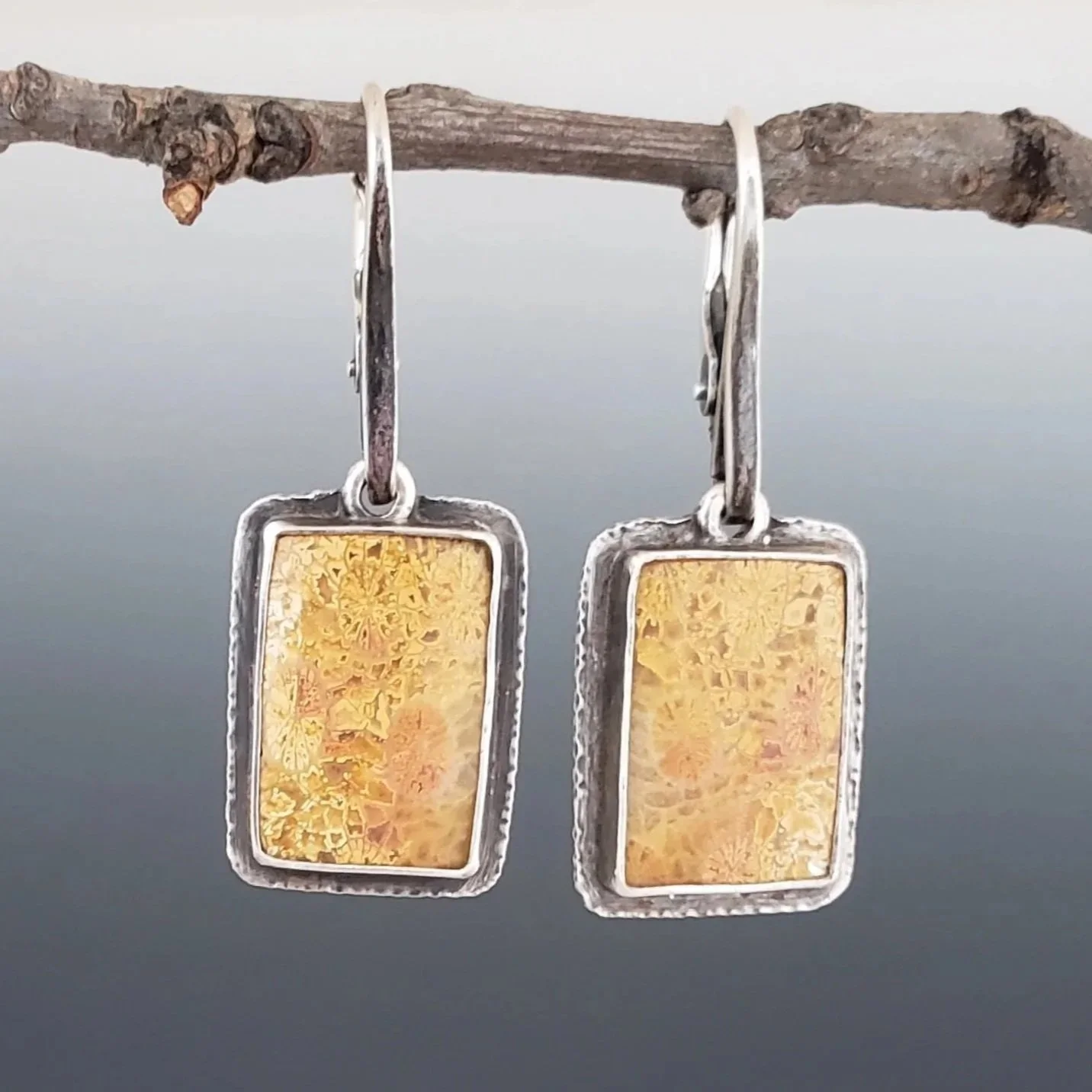 Fossil Coral Earrings Silver, Handmade Artisan Jewelry