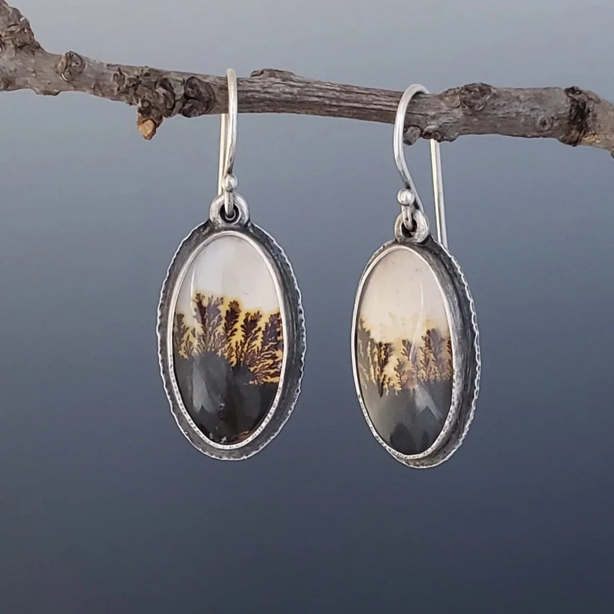 Sterling Silver Dendritic Agate Earrings, Handmade Artisan Jewelry, Unique Gifts for Women