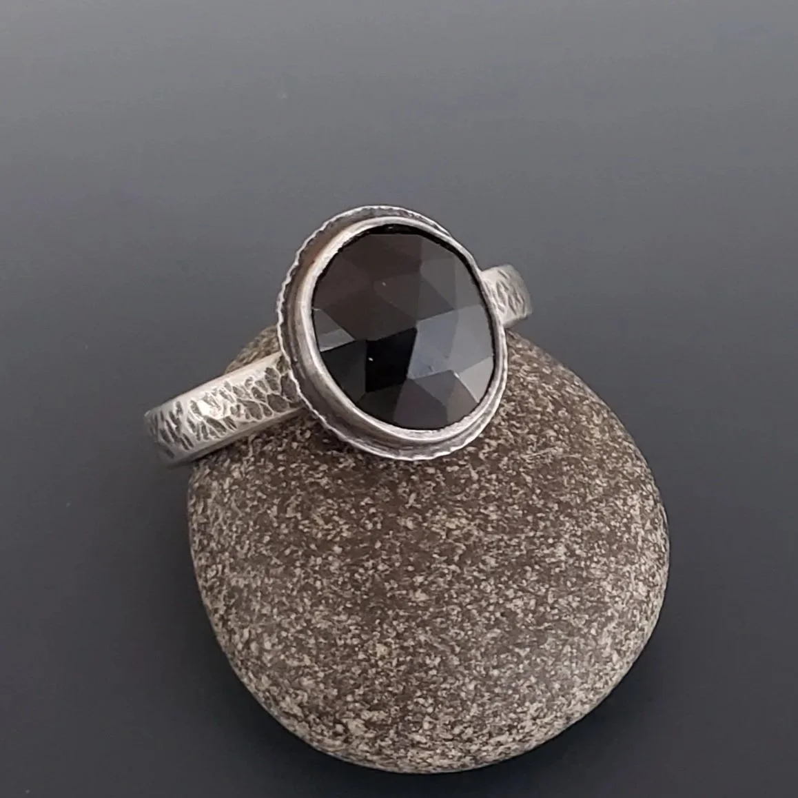 Black Spinel Ring Size 7, Sterling Silver Handmade Jewelry