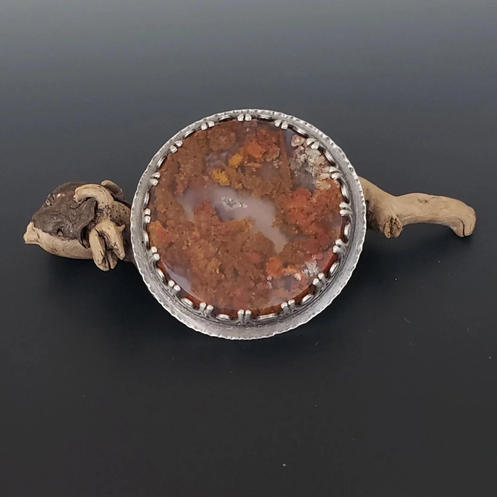 Sterling Silver Moss Agate Brooch, Handmade Artisan Jewelry