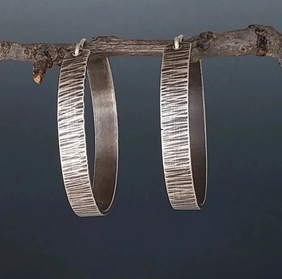 Hammered Silver Hoop Earrings, Handmade Silversmith Jewelry