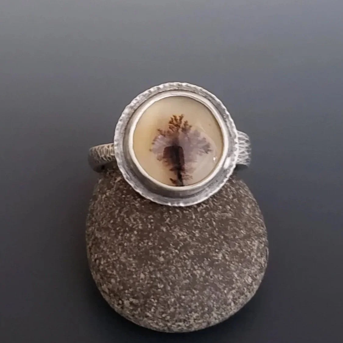 Dendritic Agate Ring, Hand Forged Silver Jewelry