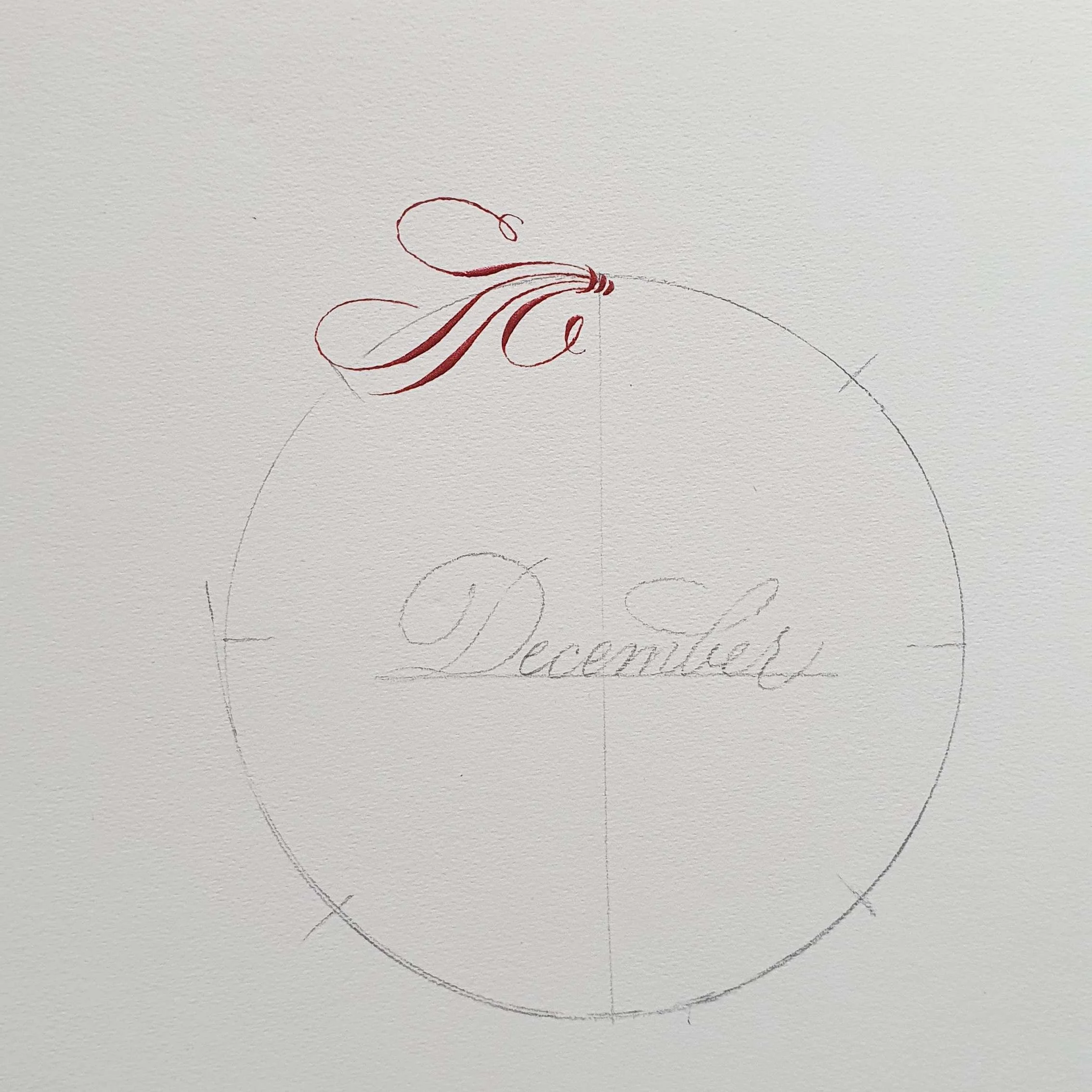 2. We start at the top by adding cartouches. If you wonder what a cartouche is, here is a quick 2-minute video for you. The ink colour is a type of red from the Coliro range.