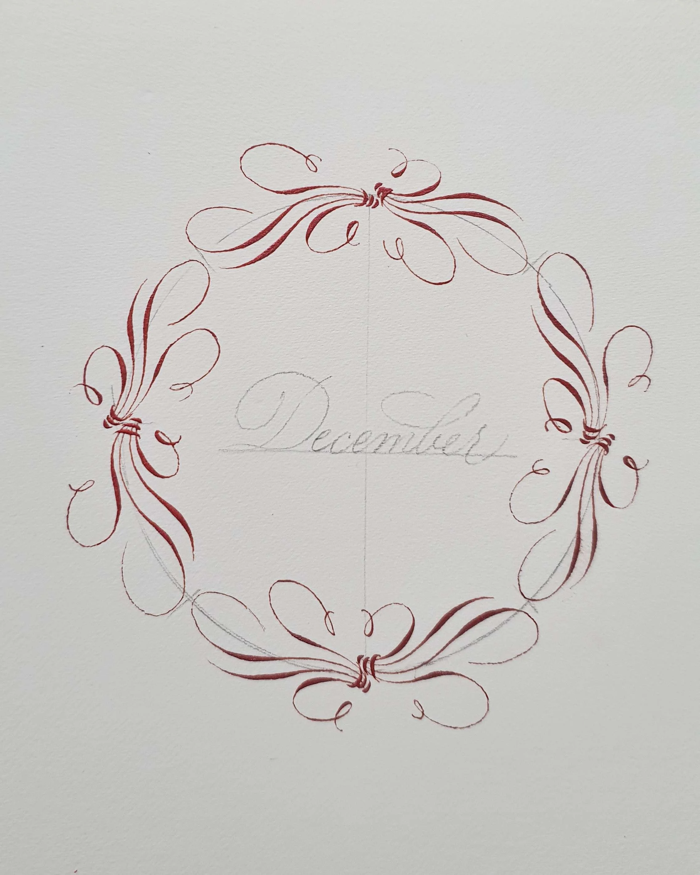 6. And finally, the wreath will be complete with a final set of cartouches on the left.