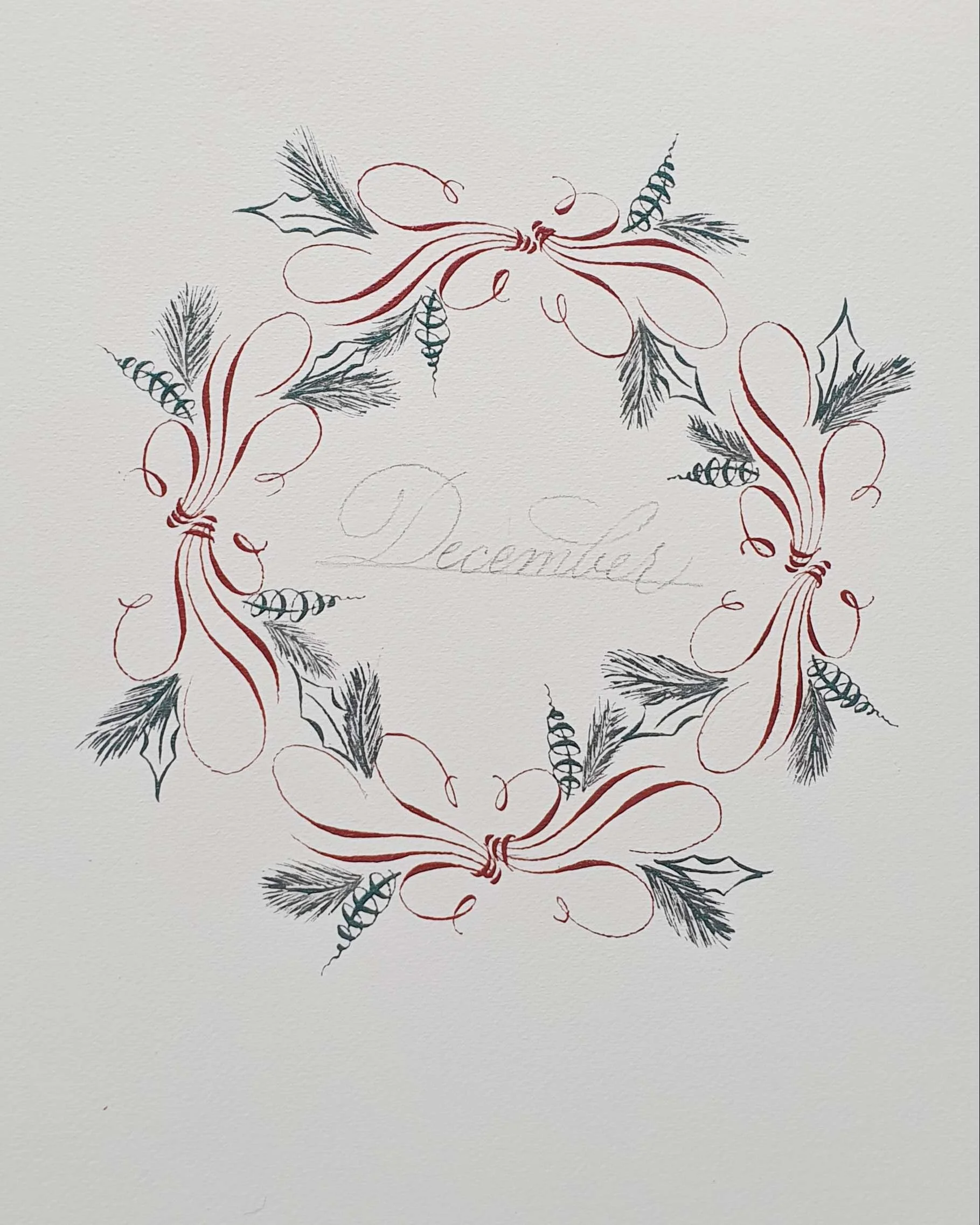 10. Rotate the paper so you can add the elements in the entire wreath.