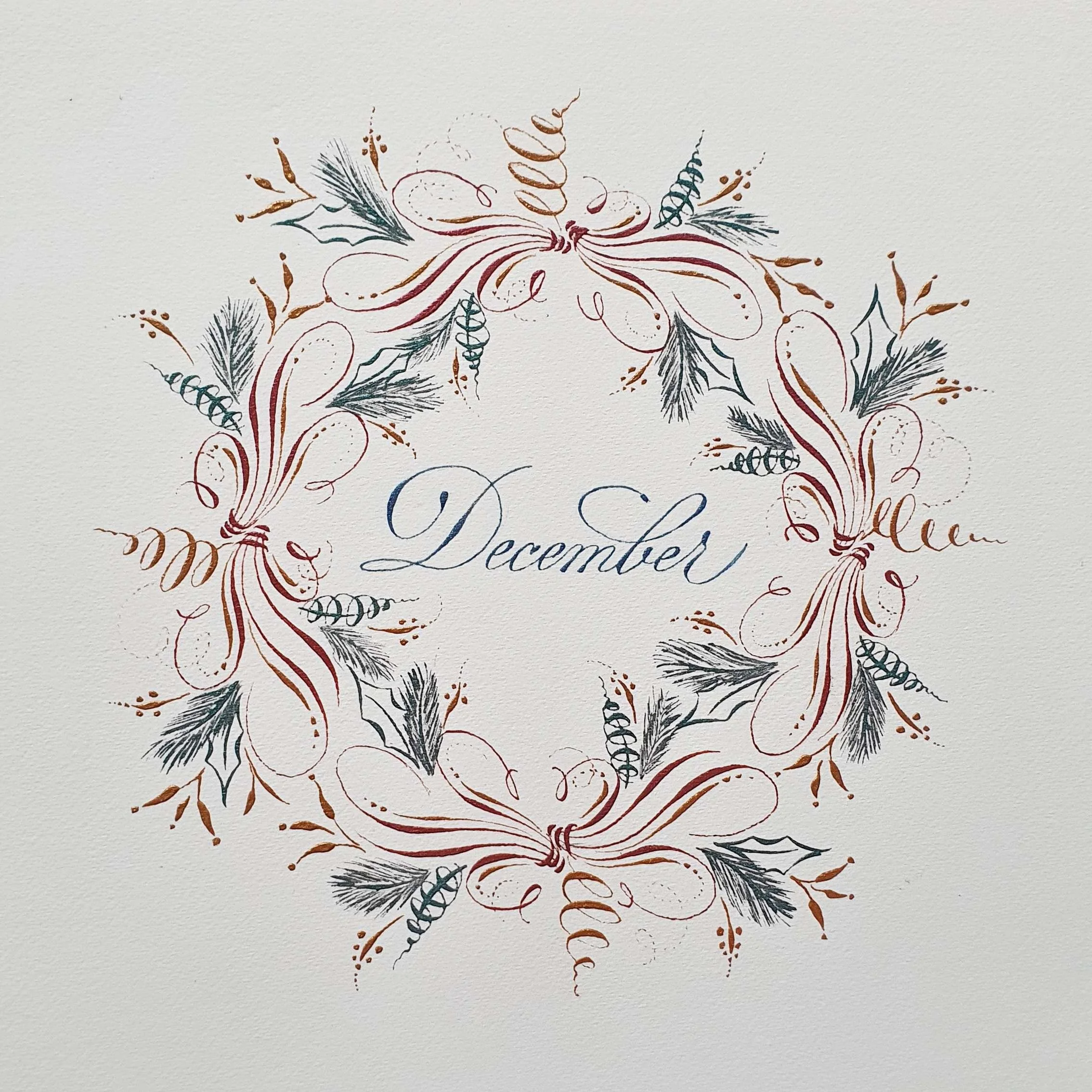 12. Write the word in your colour ink choice, let it dry thoroughly and erase all pencil marks with a kneaded eraser.