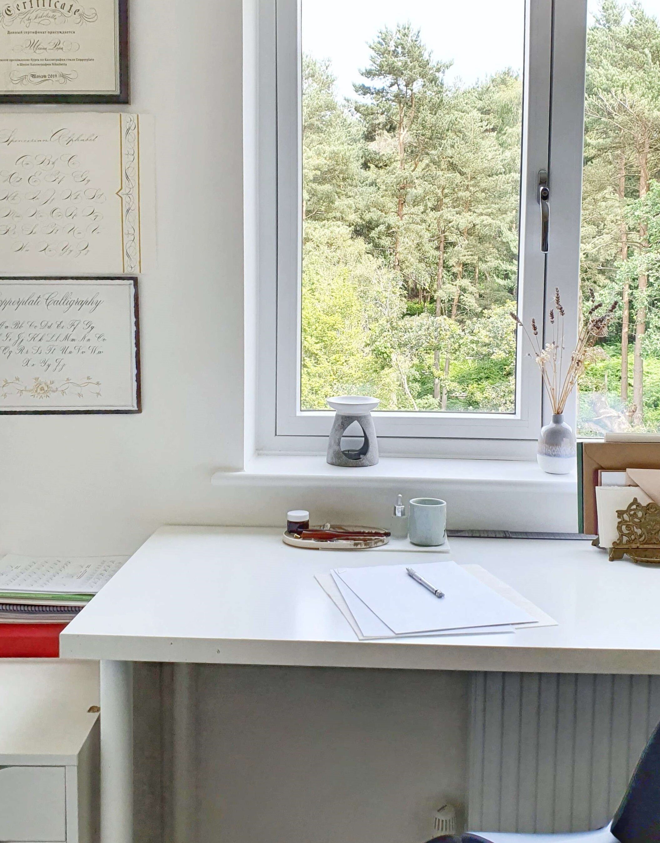 My corner of the desk with a few calligraphy essentials ready to go