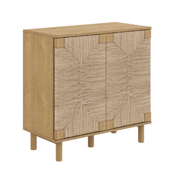 Wood &amp; Seagrass 2-Door Storage Cabinet