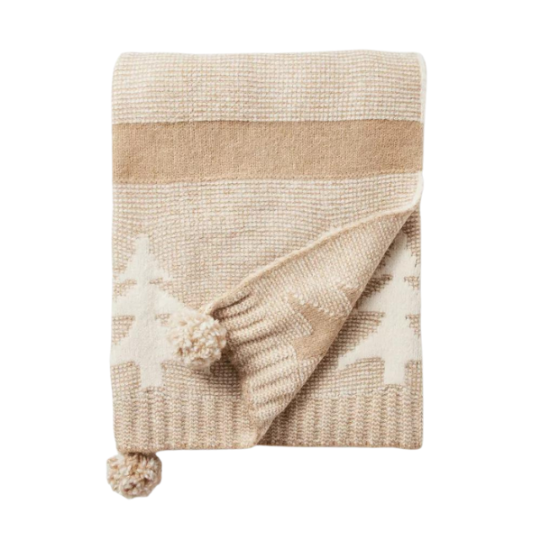 Knit Tree with Tassels Throw Blanket Camel