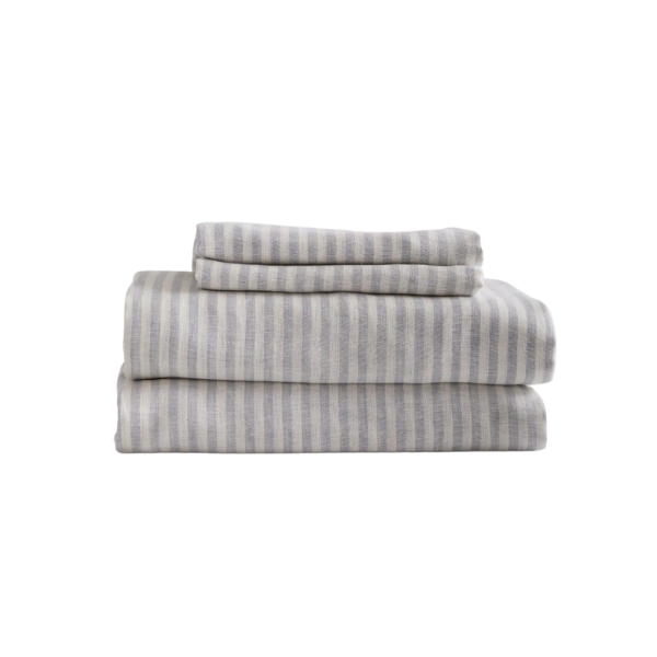 Mist/White Stripe European Linen Sheet Set