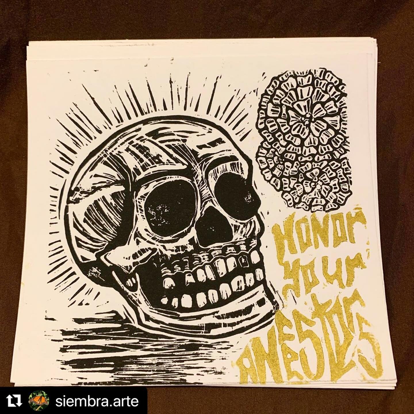 Sharing work today by @siembra.arte!

From original caption:
・・・
Honor Your Ancestors

This was the first ever linocut I created about three years ago now! When I was thinking through what design to make, the sentence &ldquo;I wanna be a good ancesto