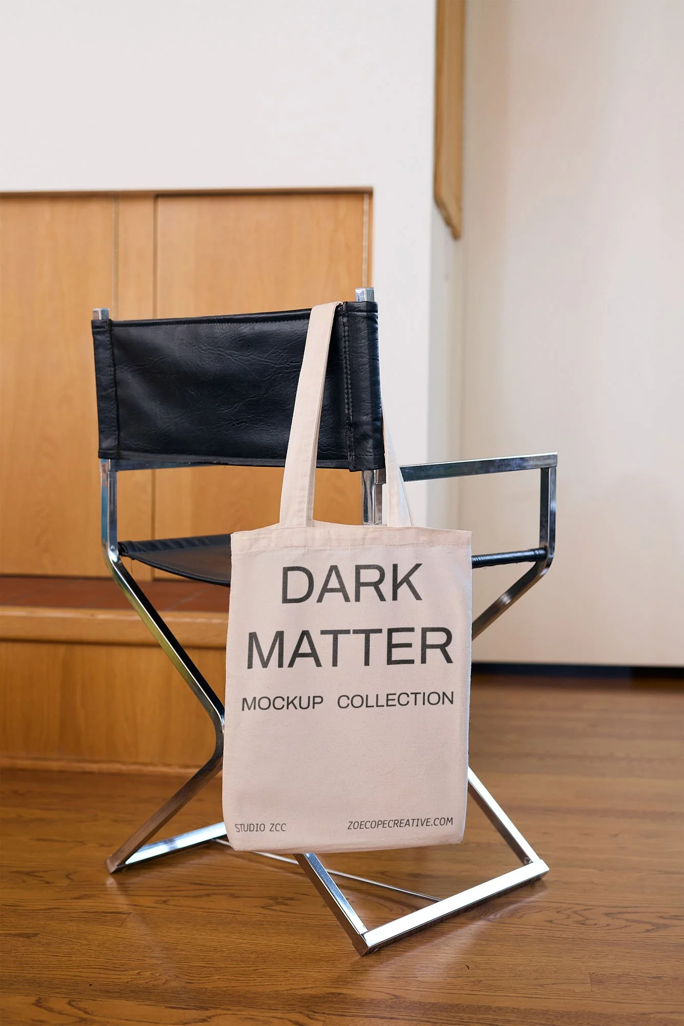 DM Tote on Directors Chair Mockup