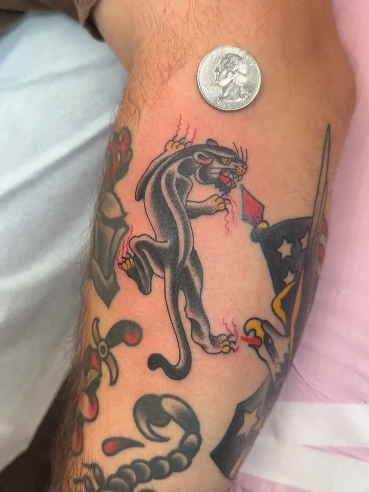 #panther #panthertattoo 
Thanks Patrick 🤘🏼😎🤘🏼
@saintsandsinnerstattoo 
🐆🐈&zwj;⬛410-276-1300🐈&zwj;⬛🐆
.
Saints and Sinners Tattoos
1610 Thames St. 
Baltimore, Maryland 21231
.
tooer #baltimoretattooartist  #historicfellspoint #getsome #dowork 