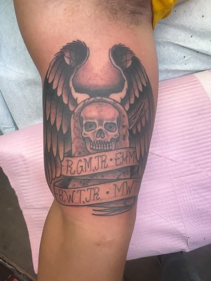 #memorialtattoo #tombstonetattoo 
Thanks Jason 🤘🏼🤩🤘🏼
.
@saintsandsinnerstattoo 
💀🪦410-276-1300🪦💀
.
Saints and Sinners Tattoos
1610 Thames Street
Baltimore, Maryland 21231
.
#northeasterntattooer #baltimoretattooartist  #historicfellspoint #g