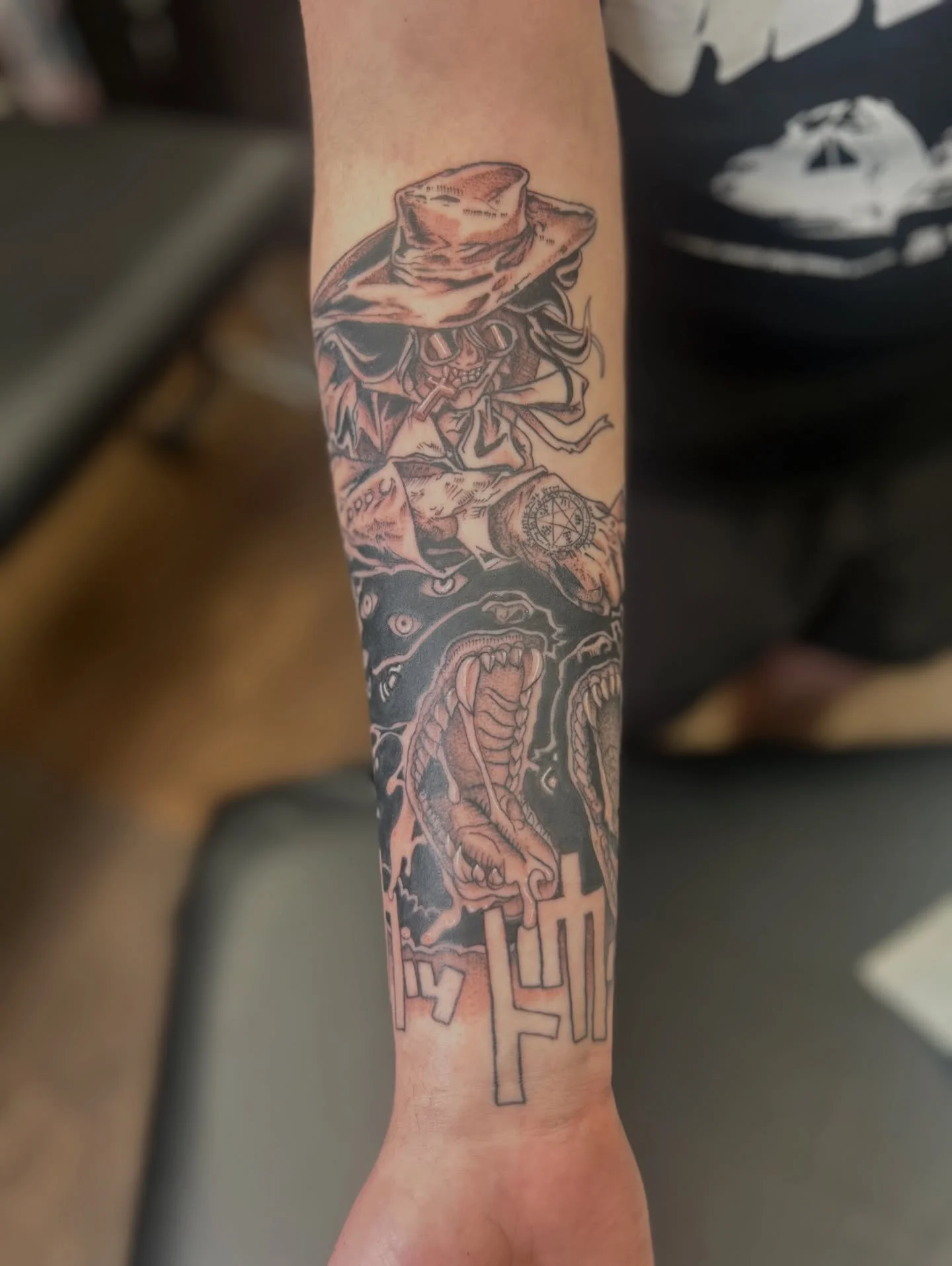 ATTN: Hellsing sleeve in progress!!!
It&rsquo;s been such a pleasure to work on this piece with my buddy 🙏 the imagery in this series is so inspiring it was hard for us to edit but stay tuned for our next session. 
.
.
.
#hellsing #marylandtattooart
