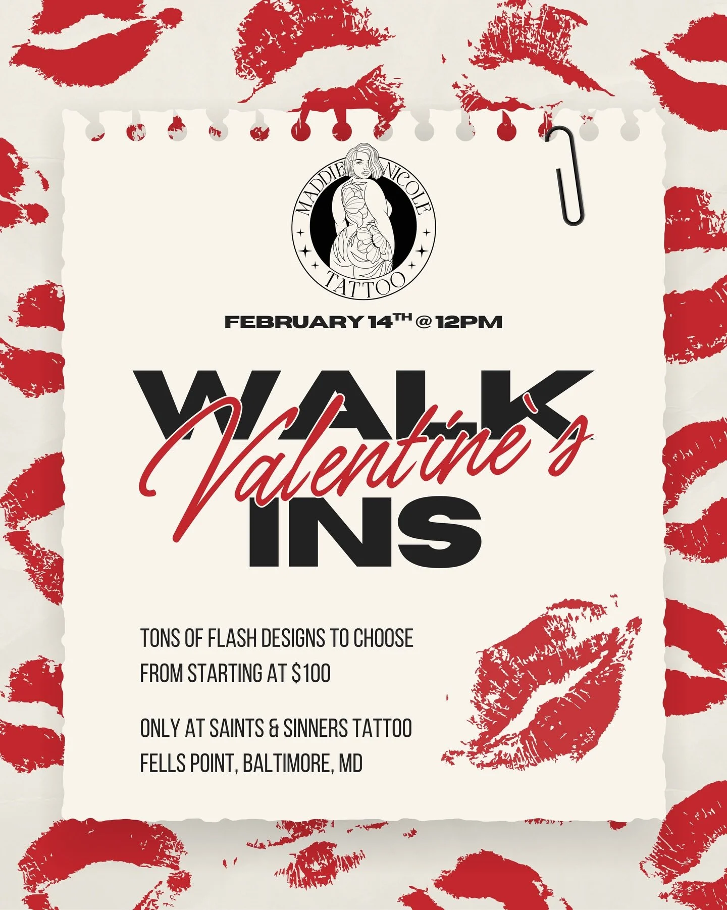 💋THIS VALENTINES DAY💋
Only @saintsandsinnerstattoo I&rsquo;ll be taking walk ins all day starting at noon! Choose a design or bring your own. Don&rsquo;t see something you want? Come to the shop, there&rsquo;s always a massive range of flash design