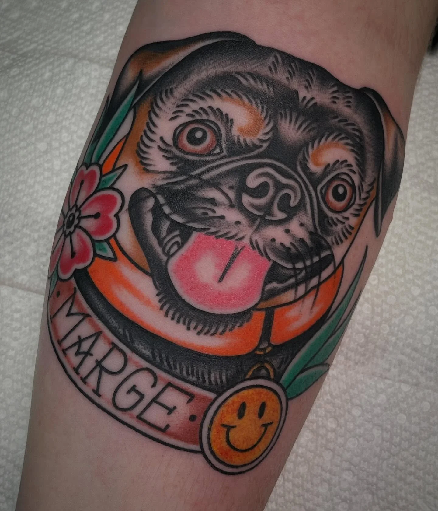 I got tattoo this super sweet pups face for @totes_cas swipe to see her actual sweet baby thanks again 🙏