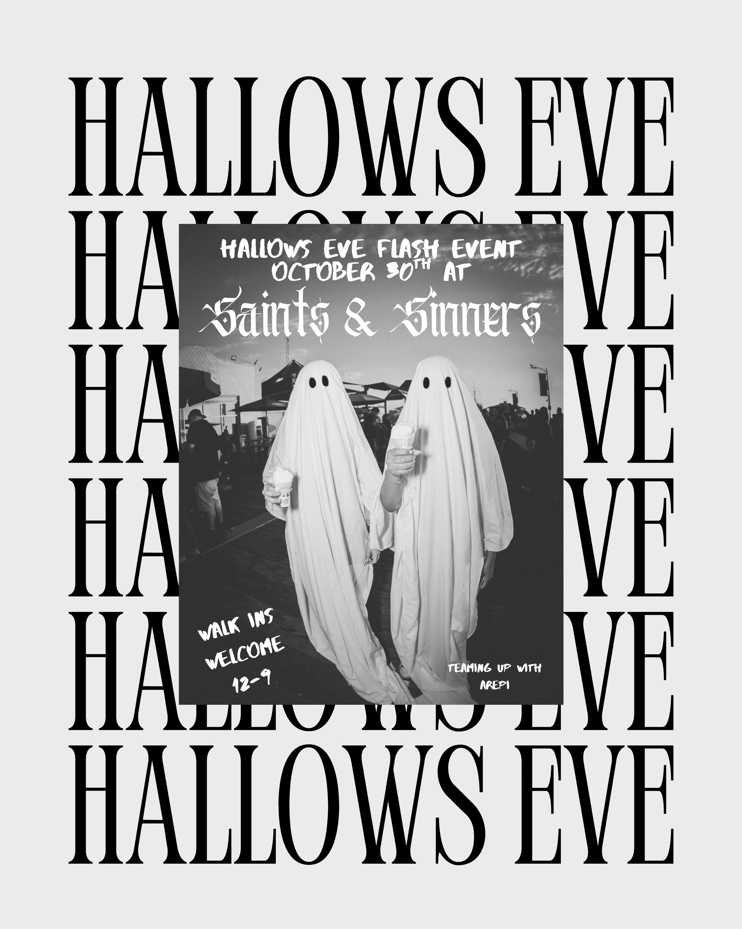 👻🎃HALLOWS EVE EVENT @saintsandsinnerstattoo and with @eatarepi 🎃👻🍁 
We want to have a spooky day at the shop for all of you gearing up for Halloween and what&rsquo;s better after your tattoo than getting Venezuelan food 🫠 
We will be dishing ou