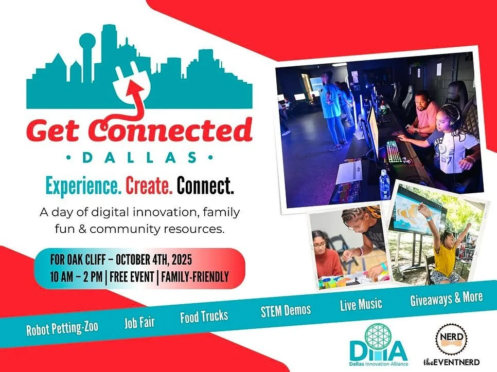 Dallas, it&rsquo;s go time! 🚀

Join us at Get Connected Dallas brought to you by @dallassmartcity and @theeventnerd on Sat, Oct 4th @ For Oak Cliff (10 AM&ndash;2 PM)&mdash;a FREE, family-friendly festival of tech, culture &amp; community.

We will 