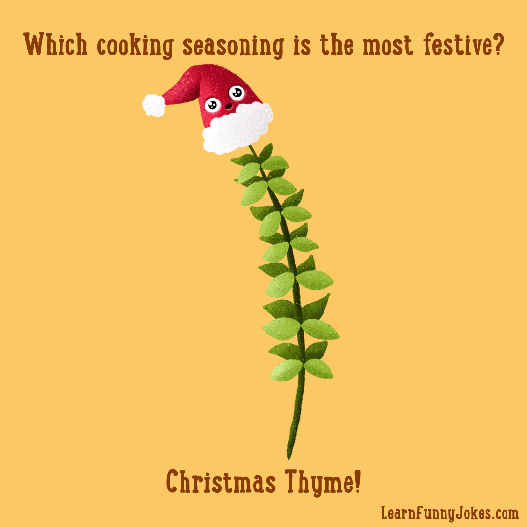 Drawing of Christmas thyme the cooking seasoning. A funny Christmas joke