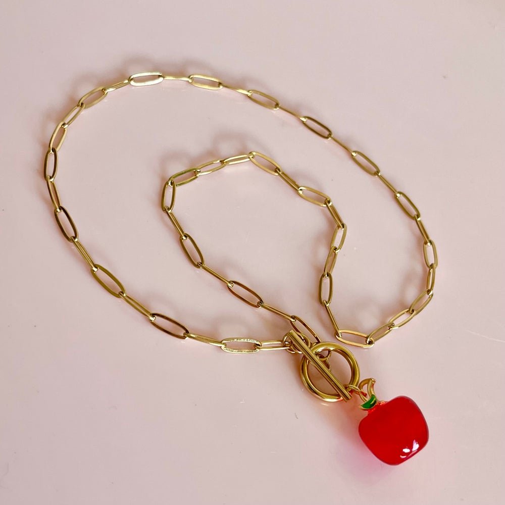 Red Apple Necklace on Paperclip chain / Penny Foggo