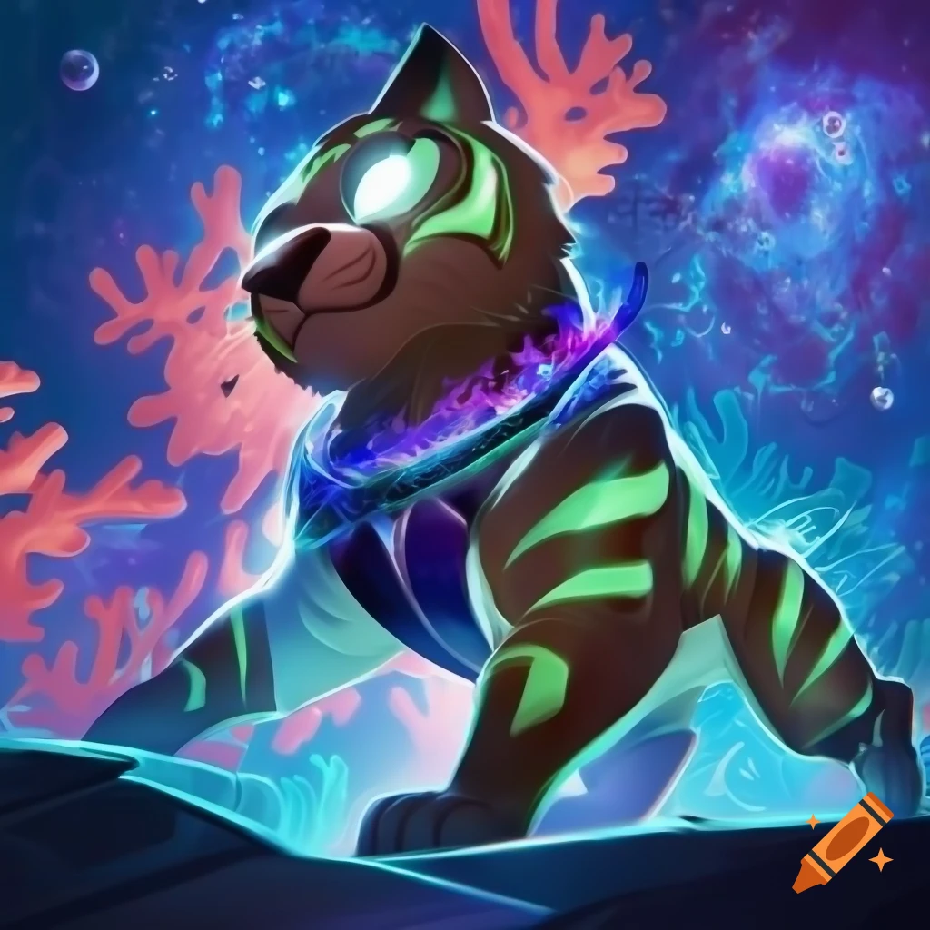 craiyon_094808_cool_but_cartoony_bipedal__white_tiger_fur___like_brown_dog_reptile_skin_with_green_glowing_markings.png