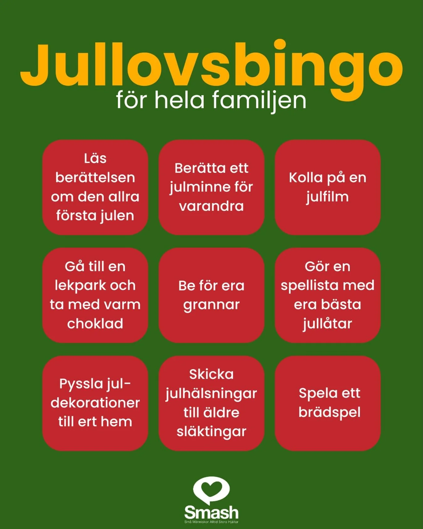 Vi p&aring; Smash &ouml;nskar er alla ett h&auml;rligt jullov ❤️

Och &auml;r ni kvar hemma i Stockholm s&aring; v&auml;lkomna till kyrkan varje s&ouml;ndag kl 11.00 ✨