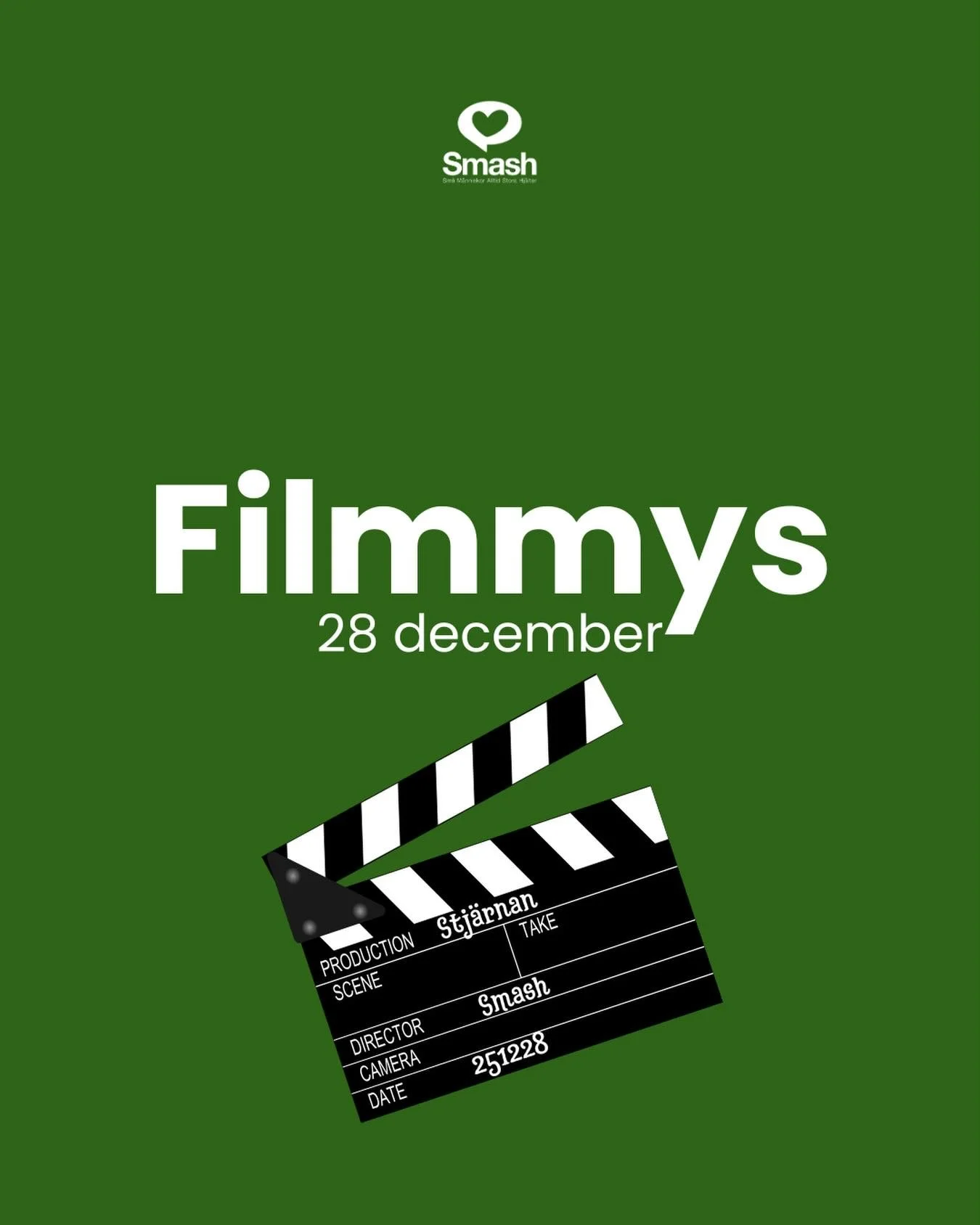 V&auml;lkommen p&aring; filmmys p&aring; Smash nu p&aring; s&ouml;ndag. Alla &aring;ldrar samlas i Birkasalen d&auml;r vi kollar p&aring; film tillsammans. 🍿

Incheckningen &ouml;ppnar vid 10.40 och Smash slutar vid 12.30. Denna s&ouml;ndag serveras