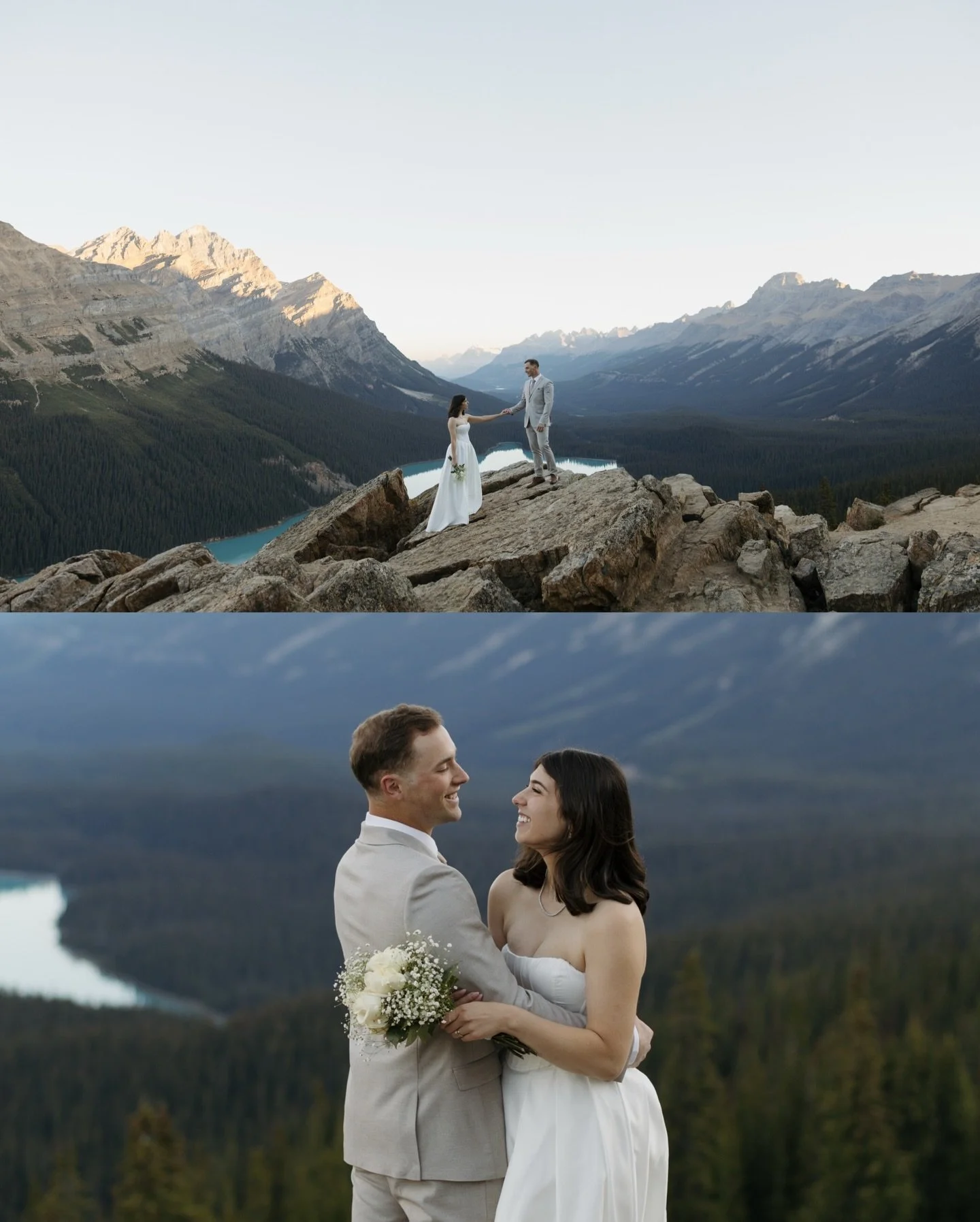 Eloping with Banff&rsquo;s beautiful lakes as the backdrop 😍 it was a chilly sunrise wake up call for D+L, but the sun came out just as they headed down to their intimate ceremony next to the waters

#banffelopement #banffnationalpark #banffweddingp