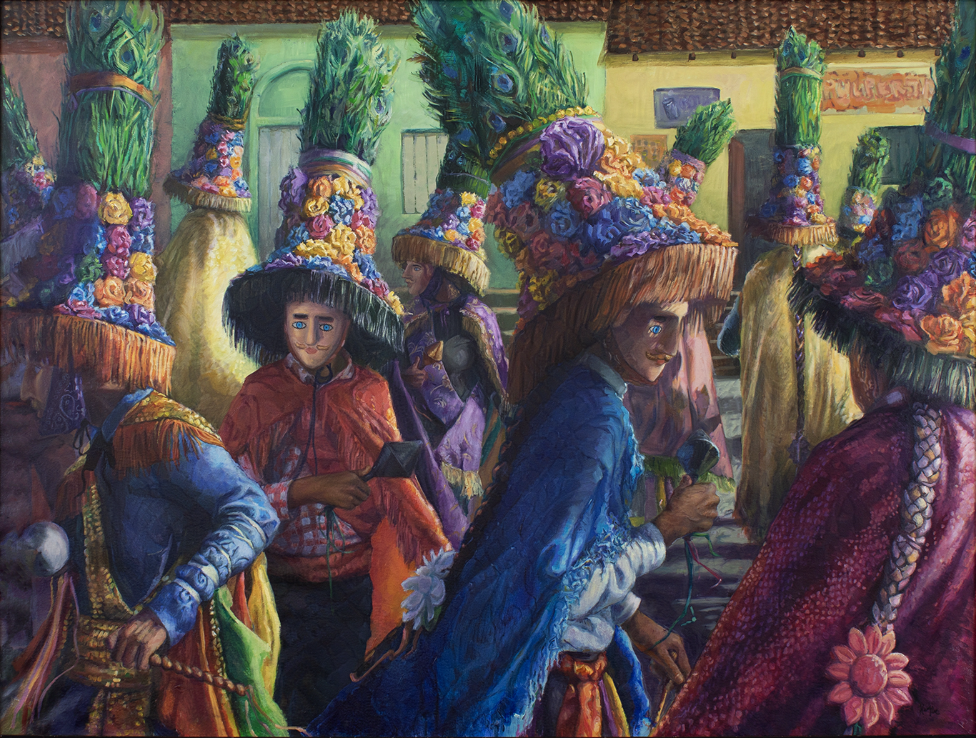 Dance of the Masked Men, 57”x72”, Oil on Canvas,    PRINTS AVAILABLE