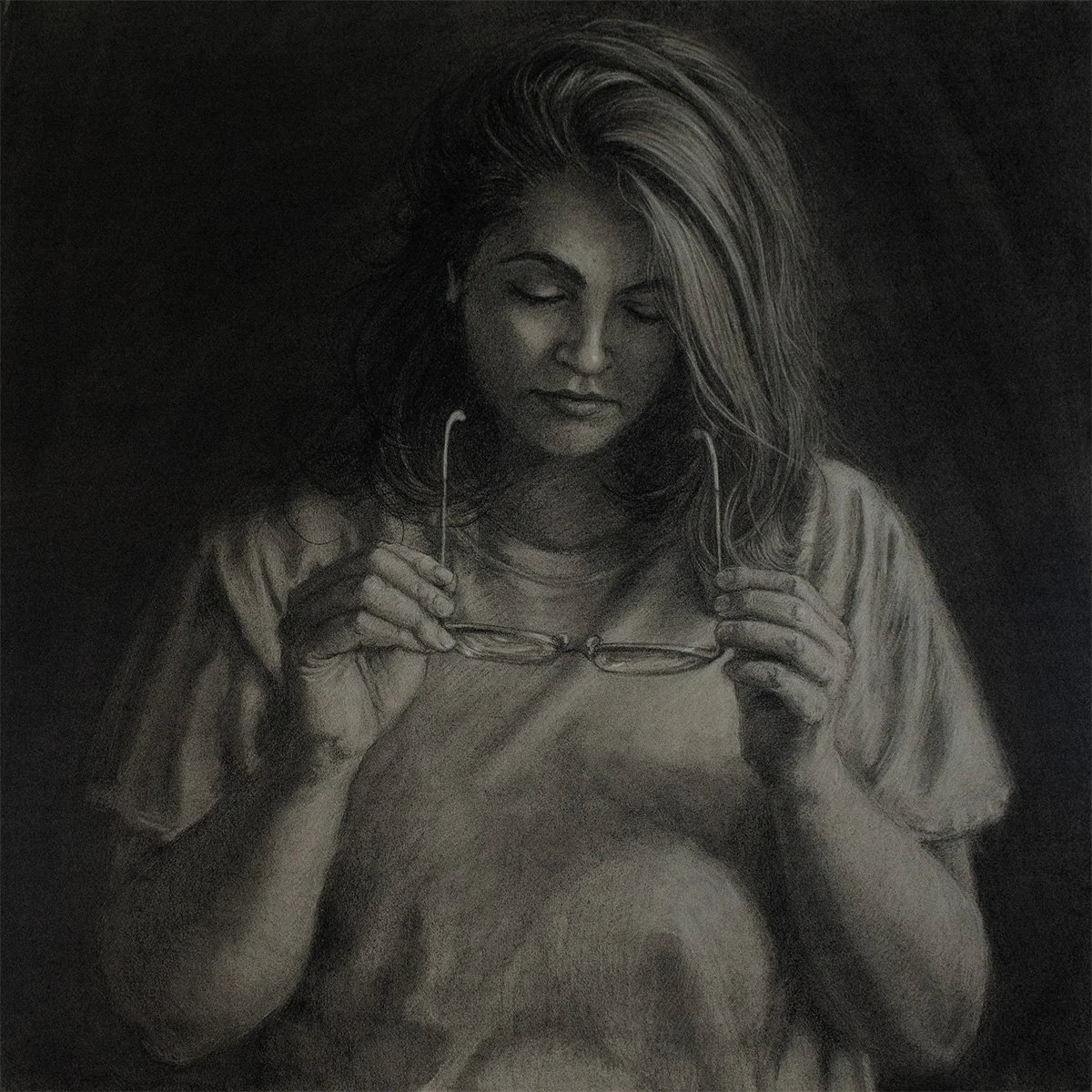 Inspection, 24x24", Charcoal