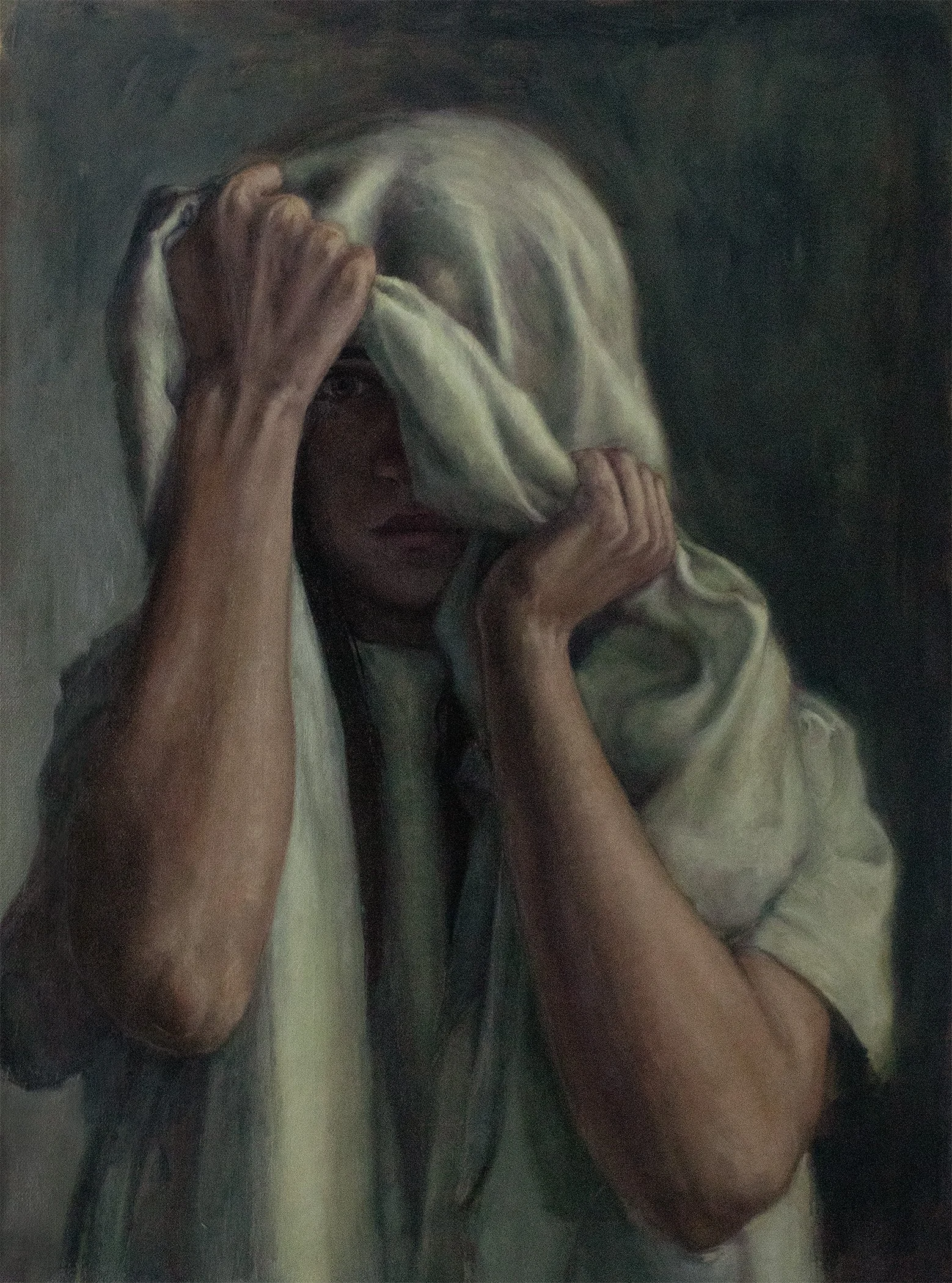 Lady Truth Hiding her Face, 18x24", Oil