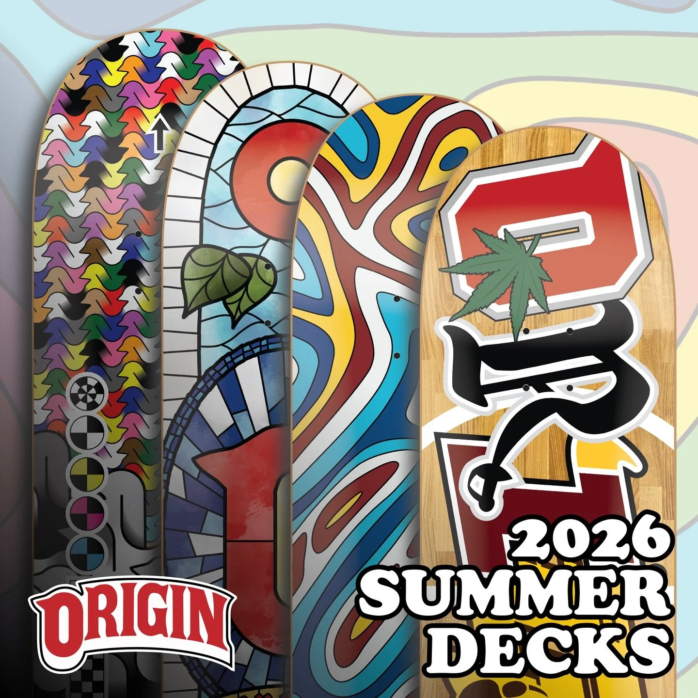 ☀️ 2026 Summer Decks ☀️
Available Friday, May 1st, 2026 only at originfortcollins.com. Link is in our bio.
-
Graphics include:
 - Color Check Deck 🖨️🎨
 - Jawbreaker Deck 🍭🍬
 - Cathedral Deck ⛪️🙏🏻
 - Ball Knowledge Deck 🏀 🏈
-
Each available in