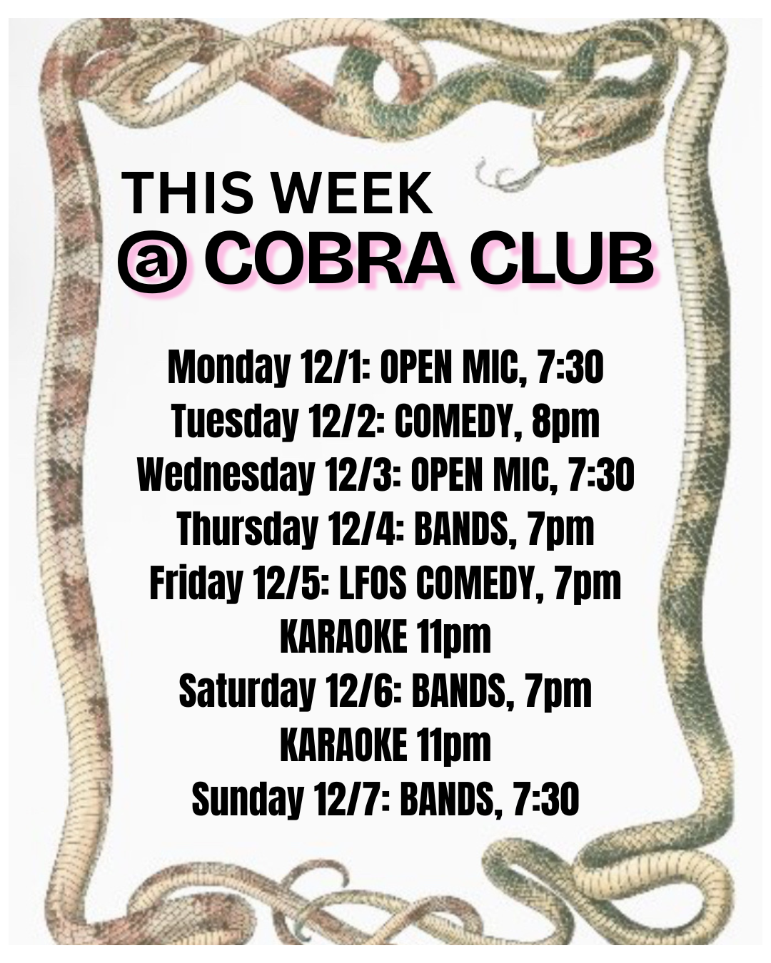 SHOWS AND EVENTS 12.1 - 12.7