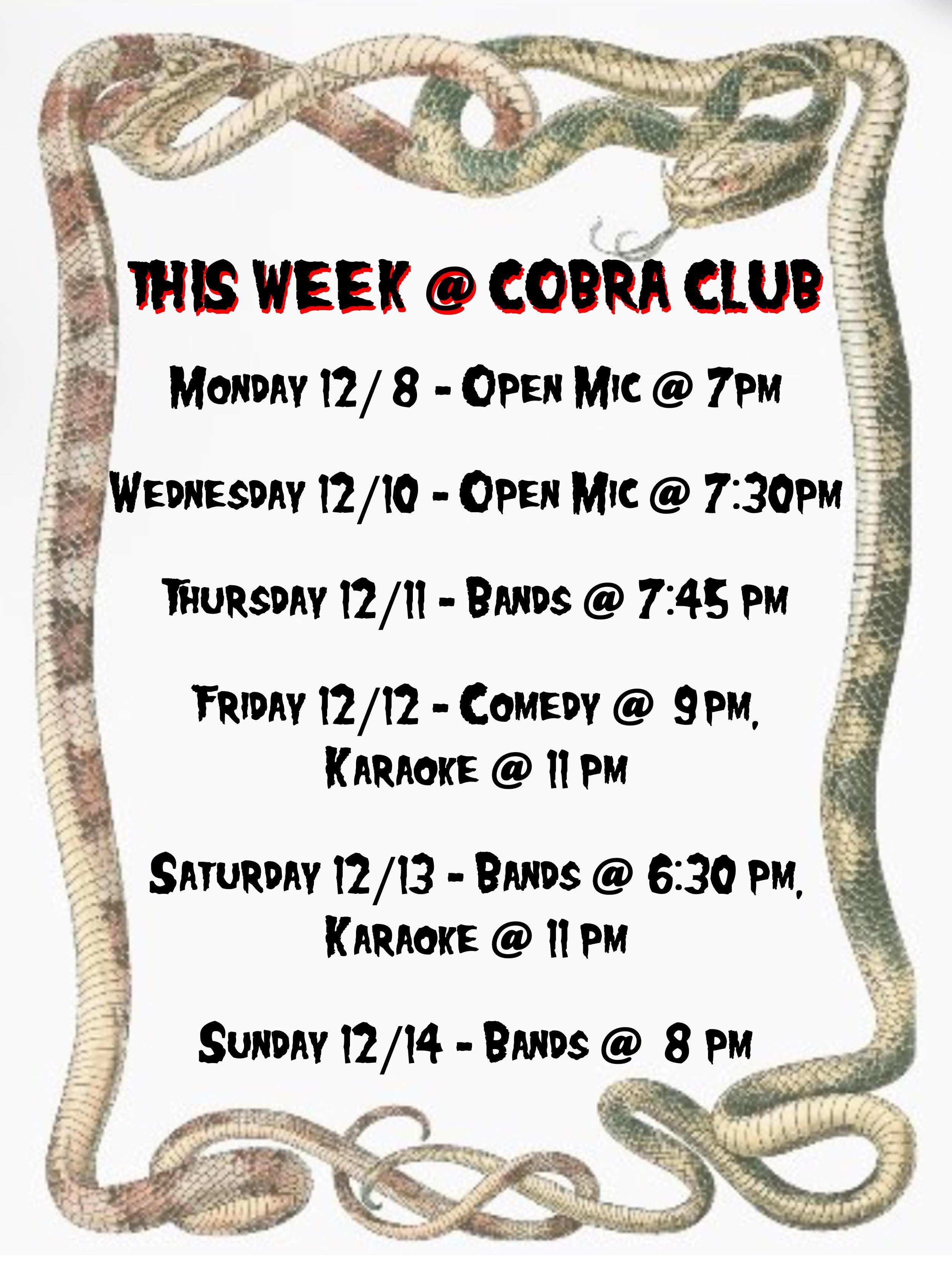 SHOWS AND EVENTS 12.8 - 12.14 