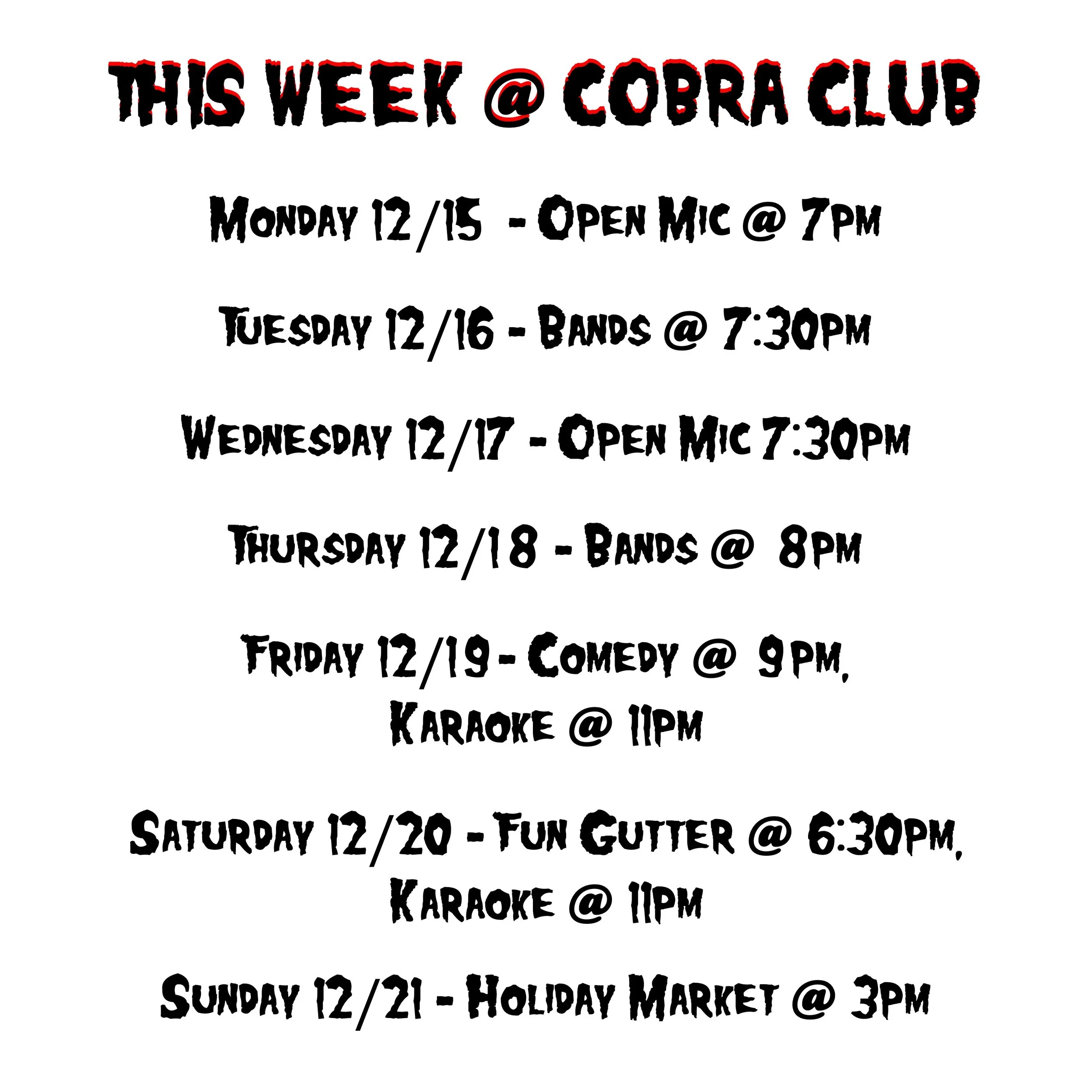 SHOWS AND EVENTS 12.15 - 12.21