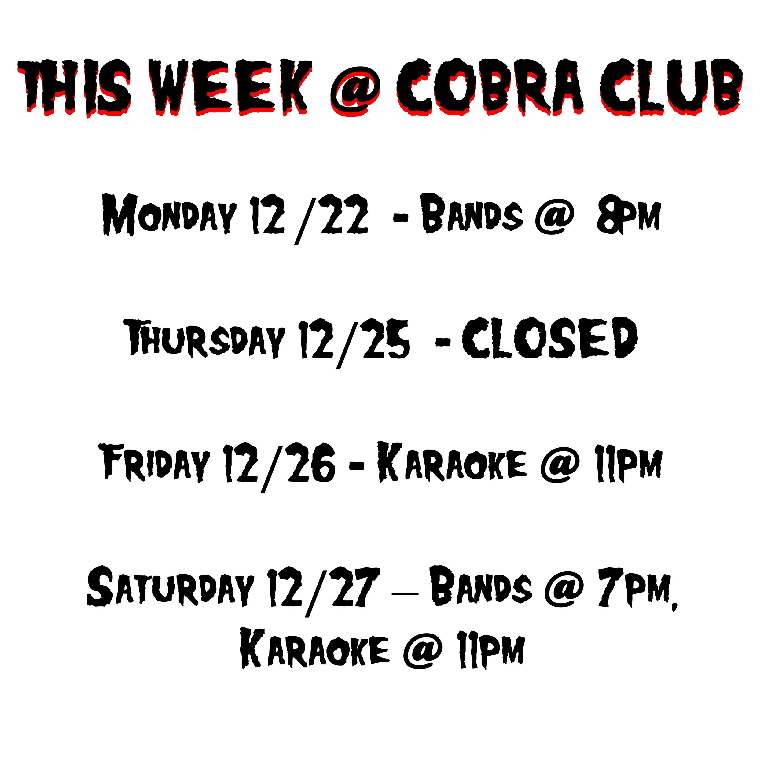 SHOWS AND EVENTS 12.29 - 1.3