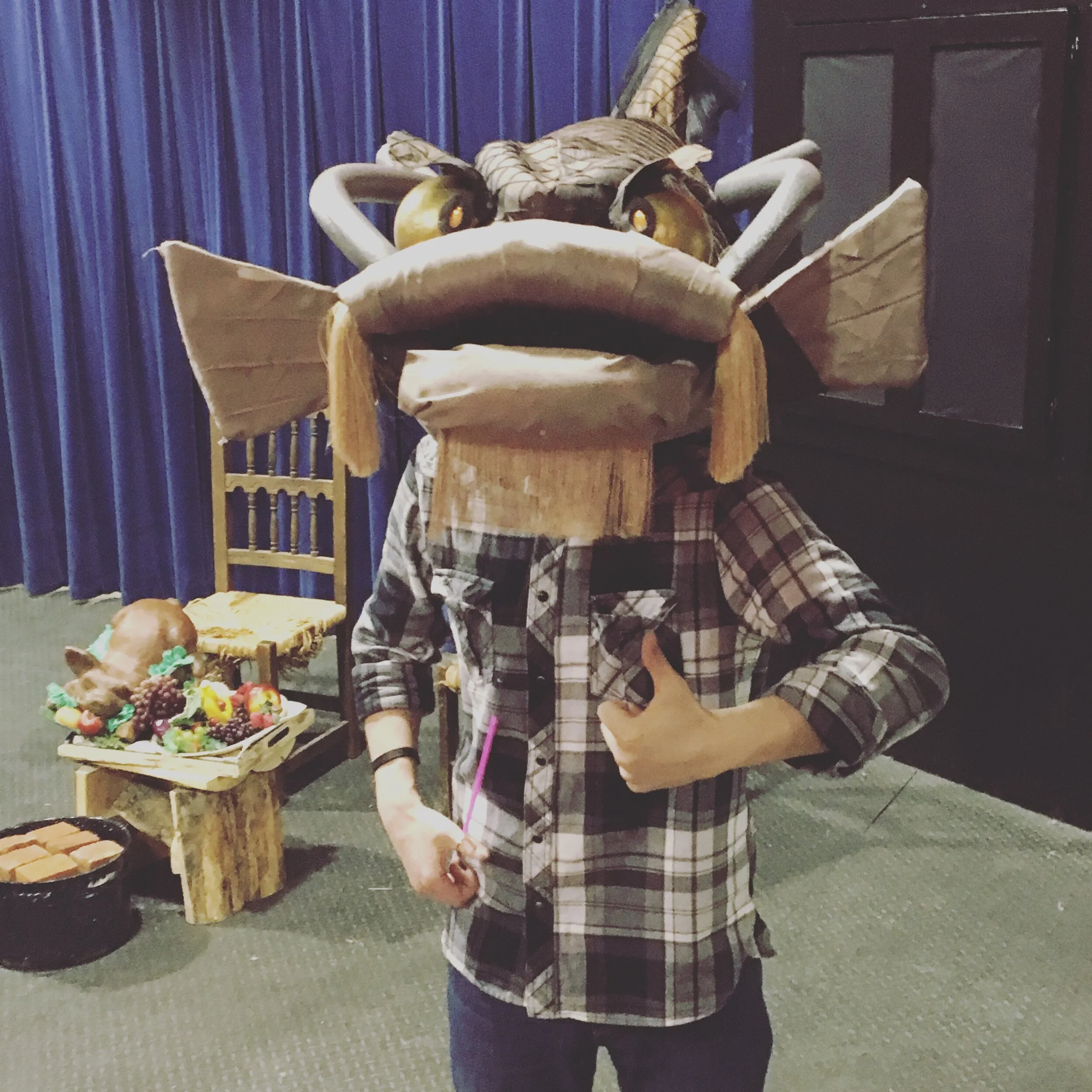 Giant catfish made for "3 Billy Goats Gruff & Other Stories" at Loose Moose Theatre, 2018.