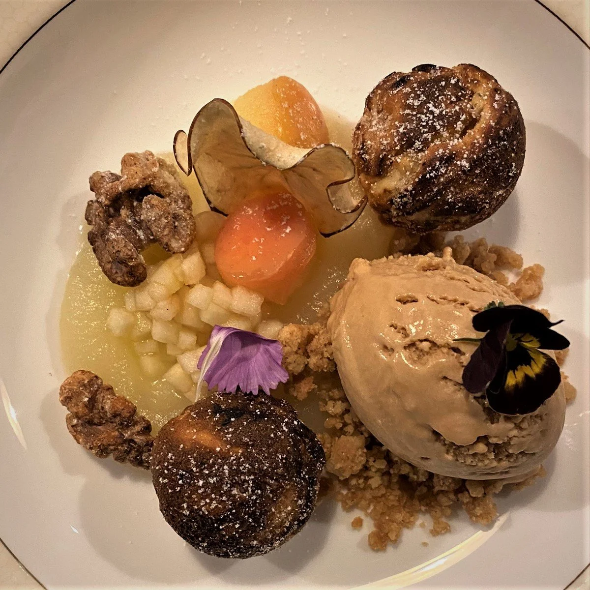 Apple aebelskivers walnut crumble miso icecream.jpeg