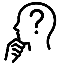Silhouette of a person thinking with a hand on chin and a question mark inside the head.