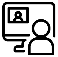 Illustration of a person on a video call with another person on a computer screen.