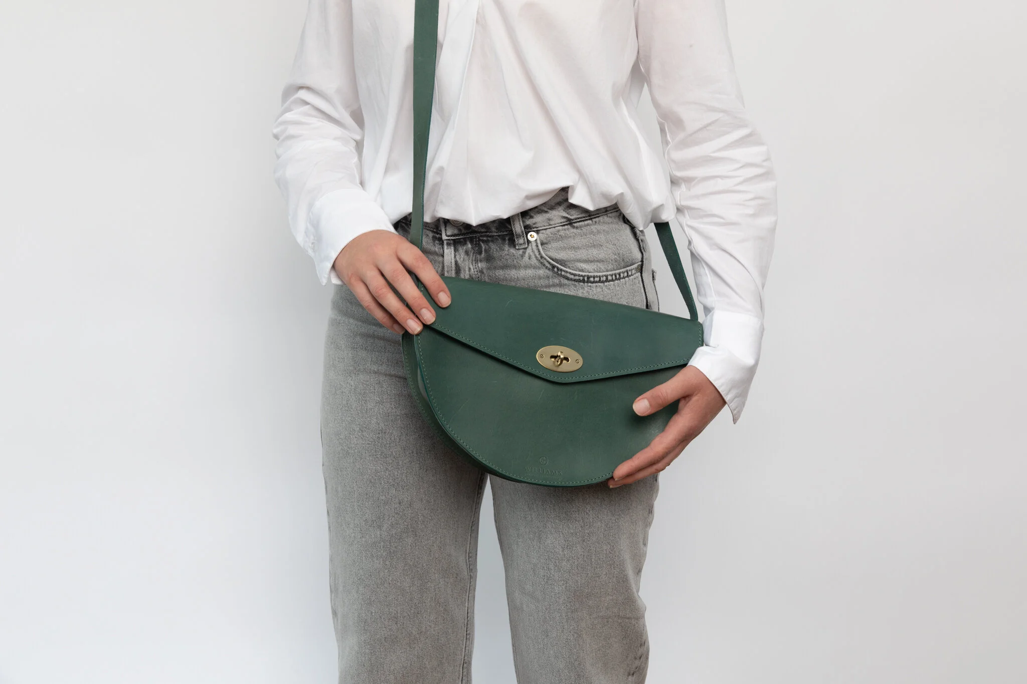 Forest Green Leather Curve Bag 